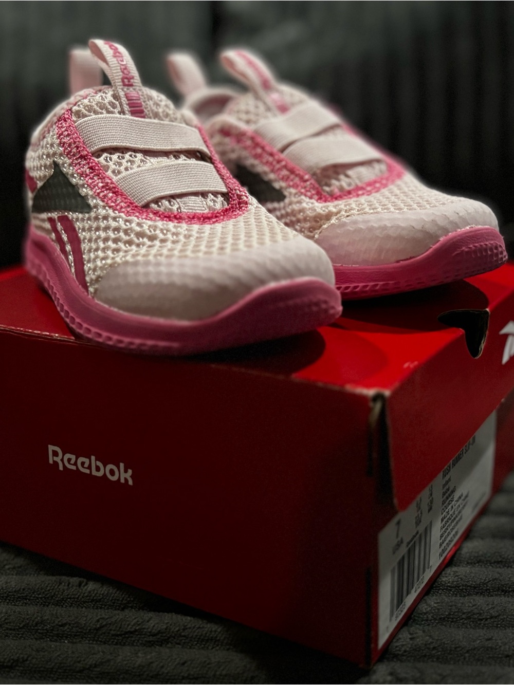 Reebok Kids Pink and White Mesh Slip-On Sneakers